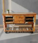 WOOD/IRON 2 DRAWER GLASS CONSOLE