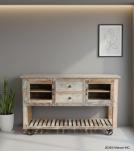 WOOD/IRON 2 DRAWER GLASS CONSOLE