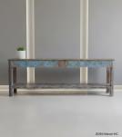 CARVED RECLAIMED WOOD CONSOLE TABLE W/ SHELF