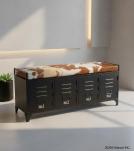 IRON LOCKER BENCH W/ LEATHER UPHOLSTERED SEAT