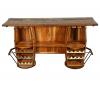 SOLID RECLAIMED TEAK WOOD & IRON DOUBLE BARREL BAR 