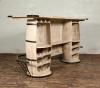 SOLID RECLAIMED TEAK WOOD & IRON DOUBLE BARREL BAR 