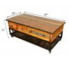 SOLID RECLAIMED TEAK WOOD & IRON COFFEE TABLE W/ 2 DRAWERS AND CASTERS