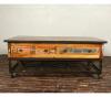SOLID RECLAIMED TEAK WOOD & IRON COFFEE TABLE W/ 2 DRAWERS AND CASTERS