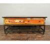 SOLID RECLAIMED TEAK WOOD & IRON COFFEE TABLE W/ 2 DRAWERS AND CASTERS