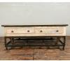 SOLID RECLAIMED TEAK WOOD & IRON COFFEE TABLE W/ 2 DRAWERS AND CASTERS
