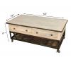 SOLID RECLAIMED TEAK WOOD & IRON COFFEE TABLE W/ 2 DRAWERS AND CASTERS