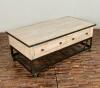 SOLID RECLAIMED TEAK WOOD & IRON COFFEE TABLE W/ 2 DRAWERS AND CASTERS