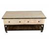 SOLID RECLAIMED TEAK WOOD & IRON COFFEE TABLE W/ 2 DRAWERS AND CASTERS