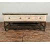 SOLID RECLAIMED TEAK WOOD & IRON COFFEE TABLE W/ 2 DRAWERS AND CASTERS