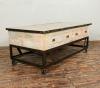 SOLID RECLAIMED TEAK WOOD & IRON COFFEE TABLE W/ 2 DRAWERS AND CASTERS