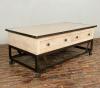 SOLID RECLAIMED TEAK WOOD & IRON COFFEE TABLE W/ 2 DRAWERS AND CASTERS
