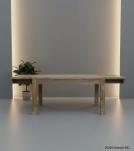 EXTENDABLE SOLID WOOD DINING TABLE W/ SELF-STORING EXTENSIONS
