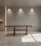 SOLID WOOD X BASE TRESTLE DINING TABLE W/ EXTENSIONS