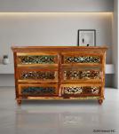 HAND CARVED SOLID RECLAIMED TEAK WOOD 6 DRAWER DRESSER CHEST BUREAU SIDEBOARD