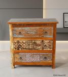 SOLID RECLAIMED TEAK WOOD HAND CARVED DRESSER BUREAU CABINET 3 DRAWERS