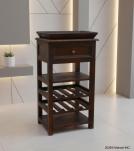 SOLID WOOD WINE BAR W/ SHELVES, DRAWER & TRAY