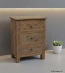 SOLID HAND CARVED WOOD NIGHTSTAND / END TABLE 3 DRAWERS