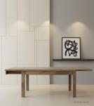 EXTENDABLE SOLID WOOD DINING TABLE W/ SELF-STORING EXTENSIONS