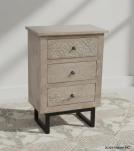 SOLID HAND CARVED WOOD 3 DRAWER NIGHTSTAND / END TABLE
