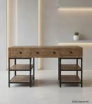 SOLID WOOD & IRON DESK W/ 3 DRAWERS & 4 SHELVES