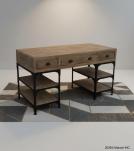 SOLID WOOD & IRON DESK W/ 3 DRAWERS & 4 SHELVES