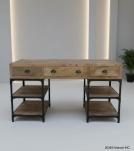 SOLID WOOD & IRON DESK W/ 3 DRAWERS & 4 SHELVES