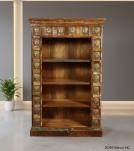 SOLID RECLAIMED TEAK BOOKCASE W/ BRASS FITTED BUDDHA