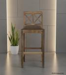SOLID WOOD BAR STOOL W/ FULL HIDE LEATHER SEAT