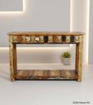 SOLID RECLAIMED TEAKK WOOD W/ BRASS FITTED CONSOLE