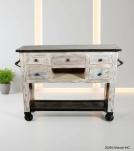 SOLID RECLAIMED TEAK WOOD SIDEBOARD ISLAND W/ 5 DRAWERS & CASTERS