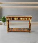 SOLID RECLAIMED TEAK WOOD BRASS FITTED CONSOLE