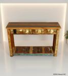 SOLID RECLAIMED TEAK WOOD CONSOLE TABLE W/ BRASS CASTINGS