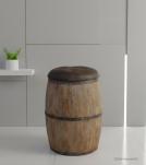 SOLID WOOD BARREL STORAGE STOOL W/ UPHOLSTERED LEATHER COVER