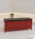 IRON LOCKER BENCH W/ LEATHER UPHOLSTERED SEAT