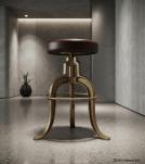 ADJUSTABLE HEIGHT IRON & LEATHER STOOL