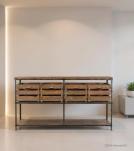 SOLID WOOD & IRON CONSOLE W/ BASKETS
