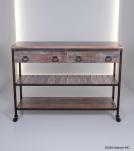 SOLID RECLAIMED TEAK WOOD & IRON 2 DRAWERS CONSOLE