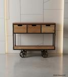 SOLID WOOD & IRON 3 DRAWER TROLLEY CONSOLE 