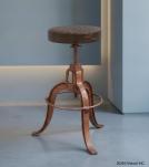 ADJUSTABLE HEIGHT IRON & LEATHER STOOL