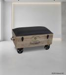 SOLID WOOD & LEATHER TRUNK ON WHEELS