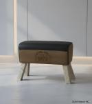 LEATHER, CLOTH & WOOD UPHOLSTERED BENCH
