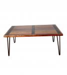 RECLAIMED SOLID TEAK WOOD TABLE W/ METAL TRIM