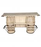 SOLID RECLAIMED TEAK WOOD & IRON DOUBLE BARREL BAR