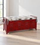 IRON & LEATHER LOCKER STYLE BENCH TRUNK W/ 4 STORAGE COMPARTMENTS