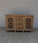 HAND CARVED SOLID WOOD SIDEBOARD W/ 2 DOORS & 4 DRAWERS