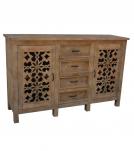 HAND CARVED SOLID WOOD SIDEBOARD W/ 2 DOORS & 4 DRAWERS