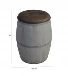 SOLID WOOD BARREL STORAGE STOOL W/ UPHOLSTERED LEATHER COVER