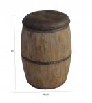 SOLID WOOD BARREL STORAGE STOOL W/ UPHOLSTERED LEATHER COVER