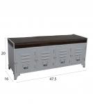 IRON LOCKER BENCH W/ LEATHER UPHOLSTERED SEAT